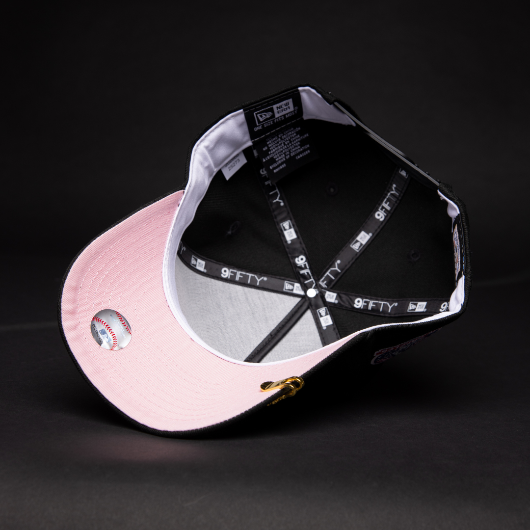 NEW ERA 9FIFTY A-FRAME BLACK LOS ANGELES DODGERS SNAPBACK W/ PINK ROSE + 60TH ANNIVERSARY SIDE PATCH