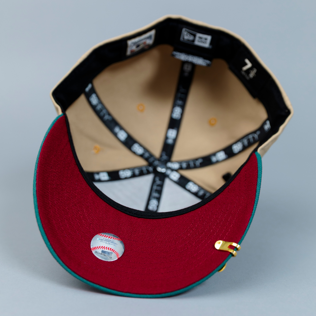 NEW ERA EXCLUSIVE 59FIFTY CAMEL BROWN/ PINE GREEN LOS ANGELES DODGERS W/ 40TH ANNIVERSARY SIDE PATCH