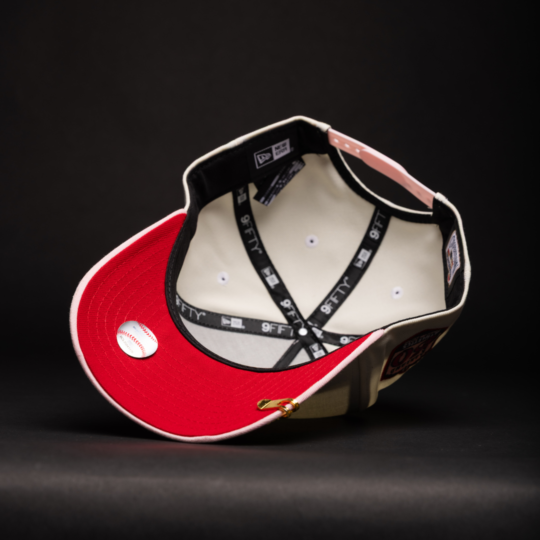NEW ERA 9FIFTY A-FRAME CHROME/PINK OAKLAND ATHLETICS W/ ROSES + 50TH ANNIVERSARY SIDE PATCH