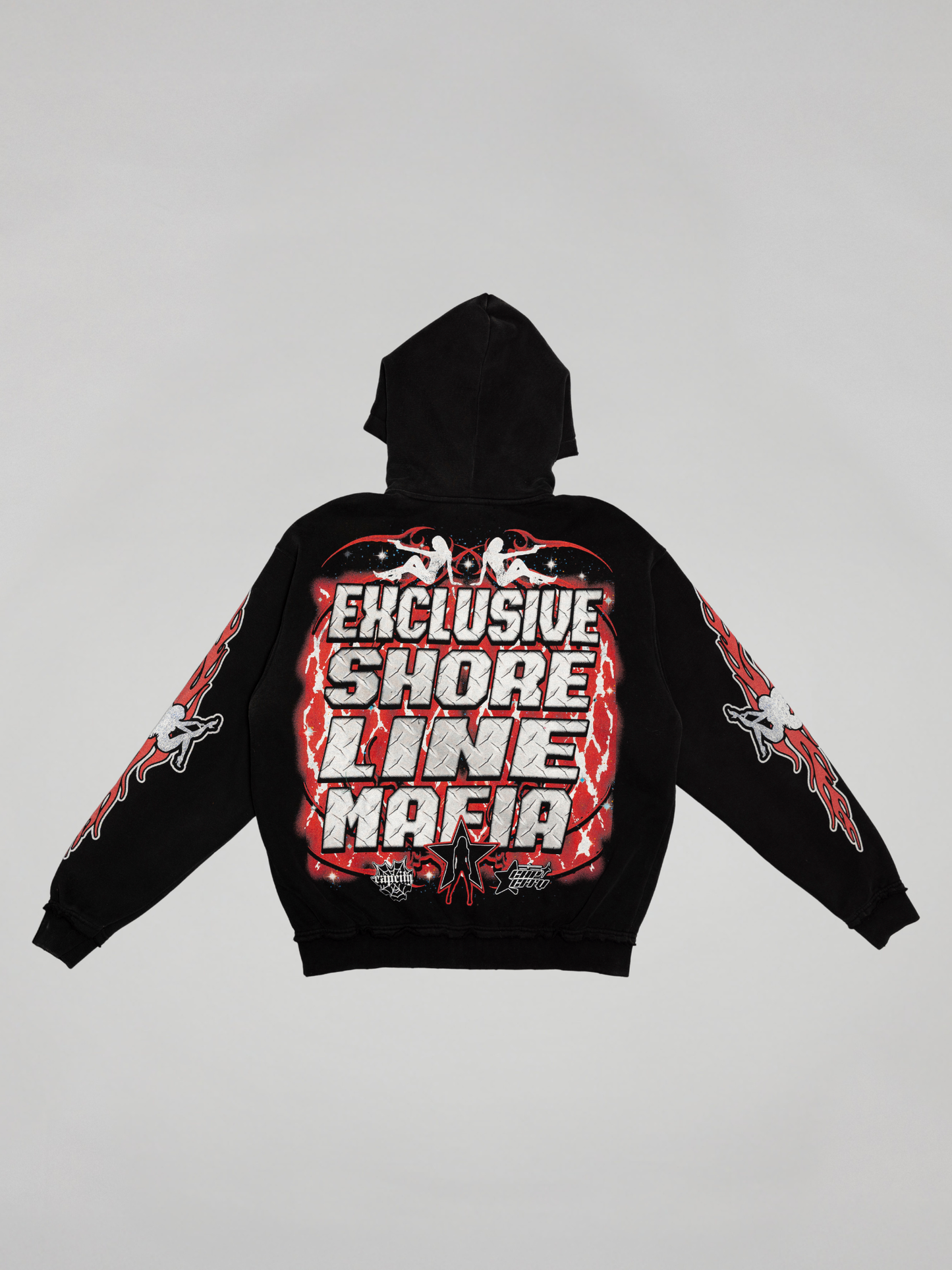 CAP CITY X SHORELINE MAFIA BLACK/RED MEMBERS ONLY ZIP UP HOODIE - UNISEX