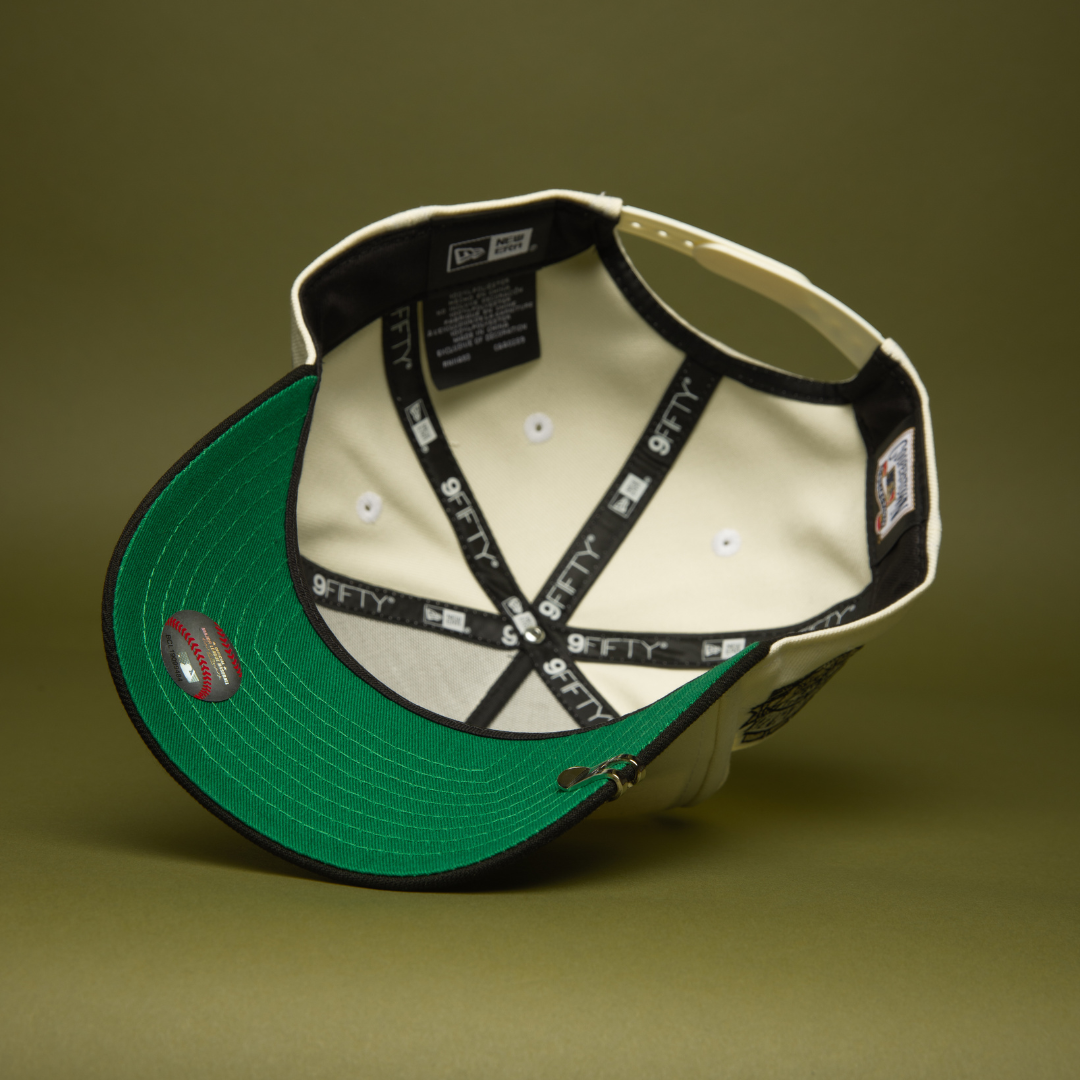 NEW ERA 9FIFTY A-FRAME CHROME/BLACK CHICAGO WHITE SOX SNAPBACK W/ COMISKEY PARK SIDE PATCH