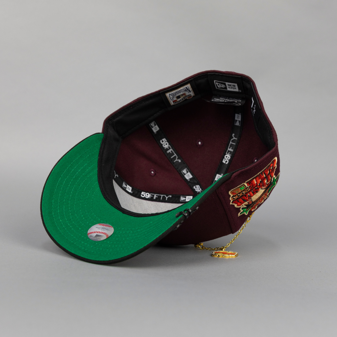 NEW ERA EXCLUSIVE 59FIFTY BURGUNDY/ BLACK ATLANTA BRAVES W/ 2000 ALL STAR GAME SIDE PATCH
