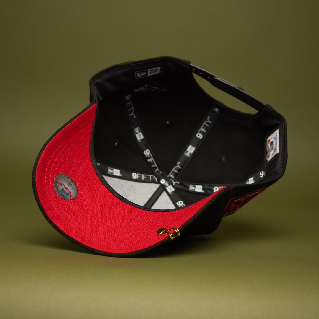 NEW ERA 9FIFTY A-FRAME BLACK LOS ANGELES DODGERS SNAPBACK W/ PALM TREES + 50TH ANNIVERSARY SIDE PATCH