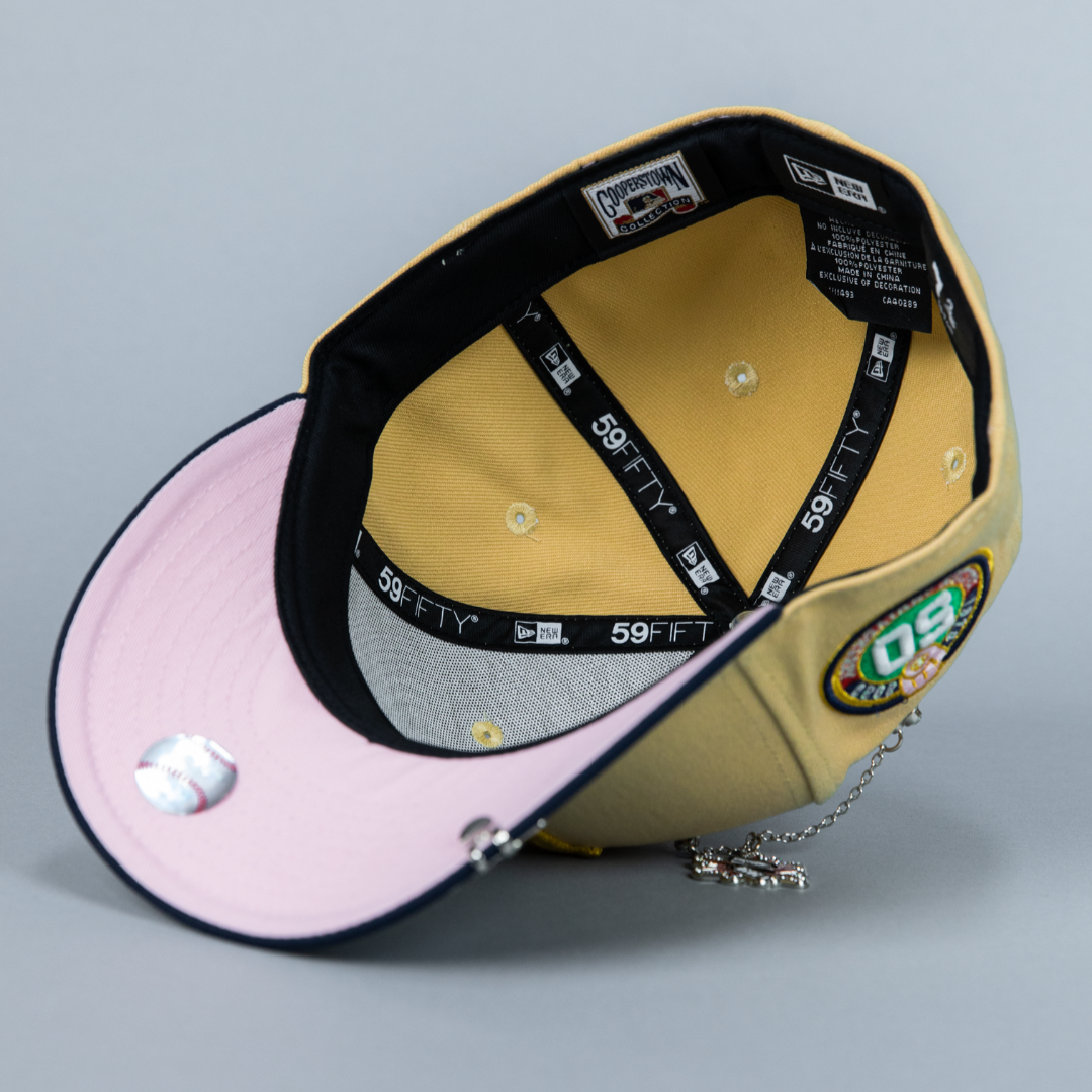 NEW ERA EXCLUSIVE 59FIFTY VEGAS GOLD/ NAVY MILWAUKEE BREWERS W/ 50TH ANNIVERSARY SIDE PATCH