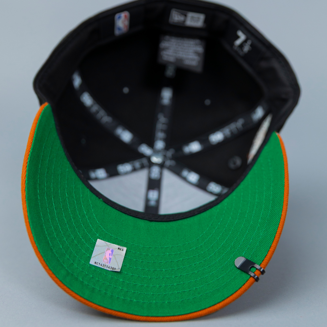 NEW ERA EXCLUSIVE 59FIFTY BLACK/ RUST LOS ANGELES LAKERS SCRIPT W/ 60TH ANNIVERSARY SIDE PATCH