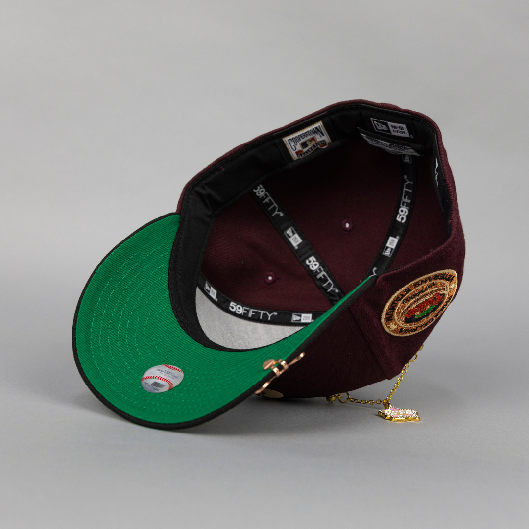 NEW ERA EXCLUSIVE 59FIFTY BURGUNDY/ BLACK PHILADELPHIA PHILLIES W/ HOME OF THE PHILLIES SIDE PATCH