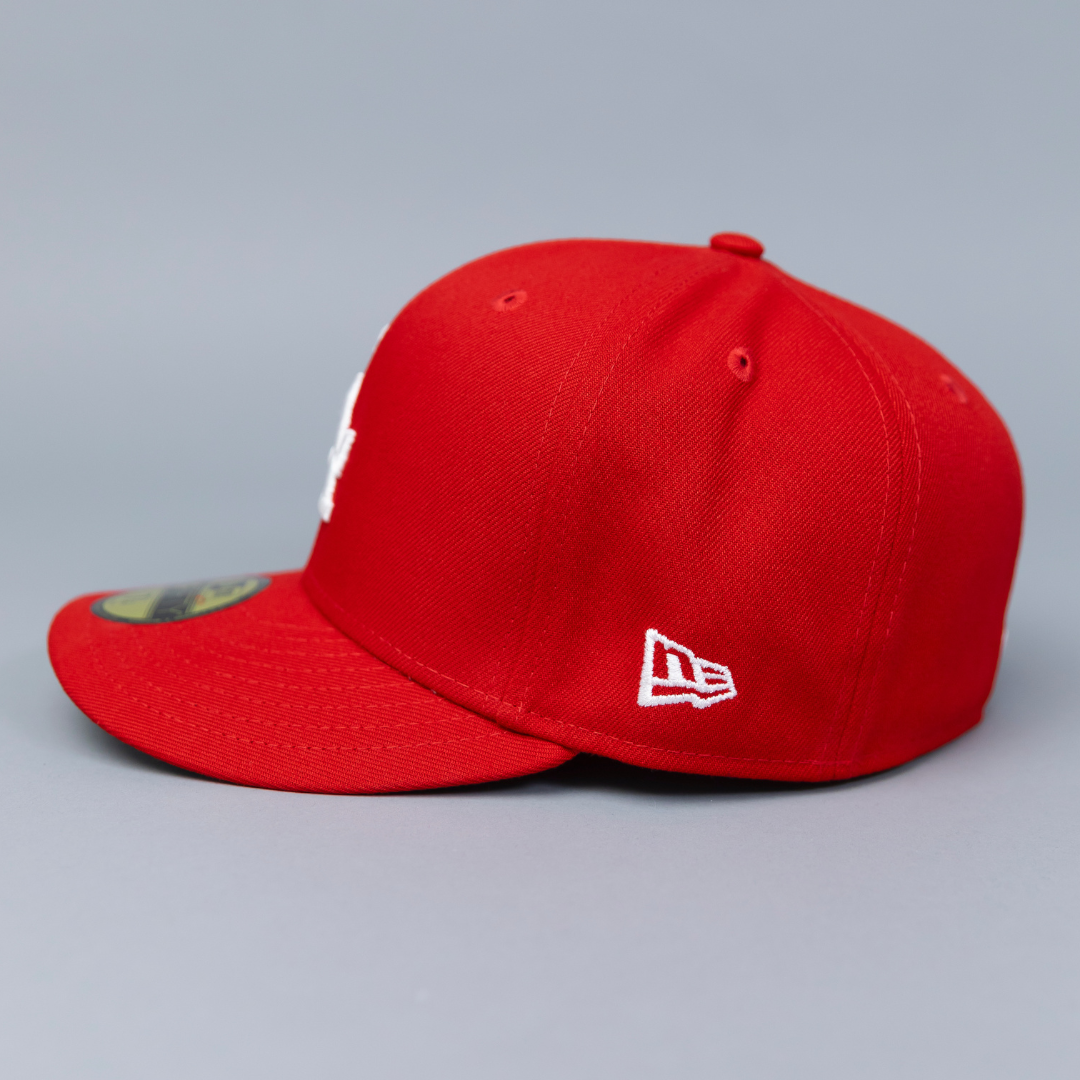 NEW ERA EXCLUSIVE 59FIFTY RED LOS ANGELES DODGERS W/ 2020 WORLD SERIES SIDE PATCH