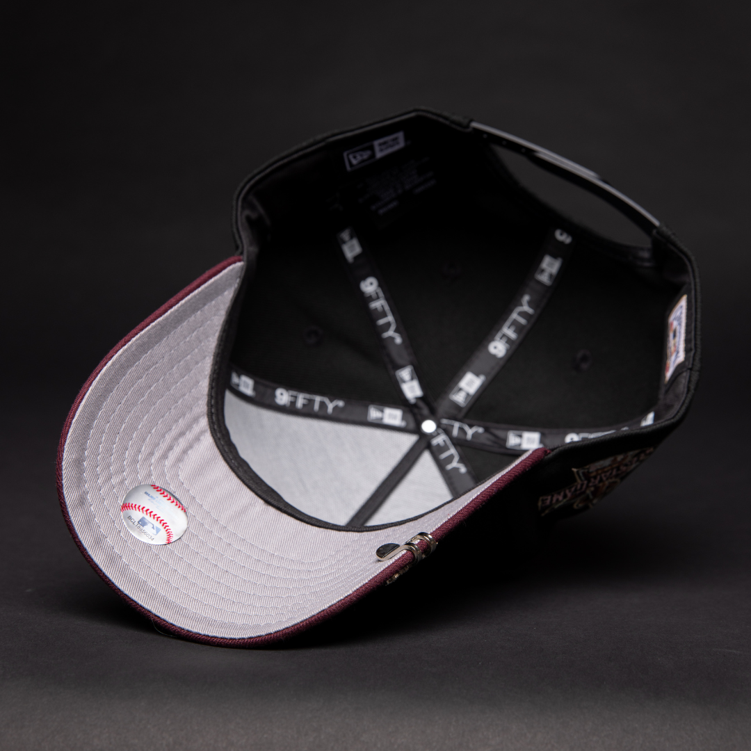 NEW ERA 9FIFTY A-FRAME BLACK/ BURGUNDY ANAHEIM ANGELS SNAPBACK W/ ALL STAR GAME SIDE PATCH
