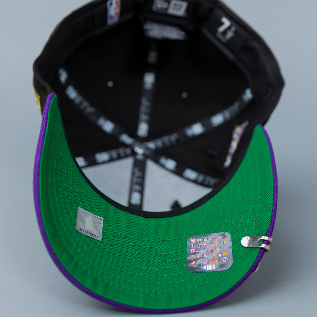 NEW ERA EXCLUSIVE 59FIFTY BLACK/ PURPLE LOS ANGELES LAKERS "GOAT" W/ 75TH ANNIVERSARY SIDE PATCH