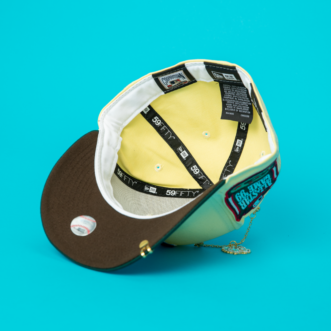 NEW ERA EXCLUSIVE 59FIFTY YELLOW/ FOREST GREEN LOS ANGELES DODGERS W/ 1999 ALL STAR GAME SIDE PATCH
