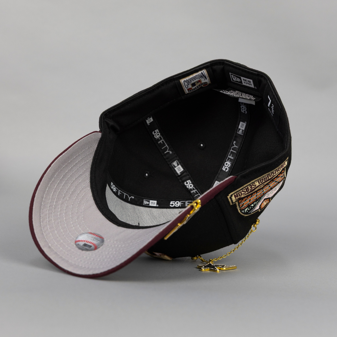 NEW ERA EXCLUSIVE 59FIFTY BLACK/ BURGUNDY TEXAS RANGERS W/ INAUGURAL SEASON SIDE PATCH