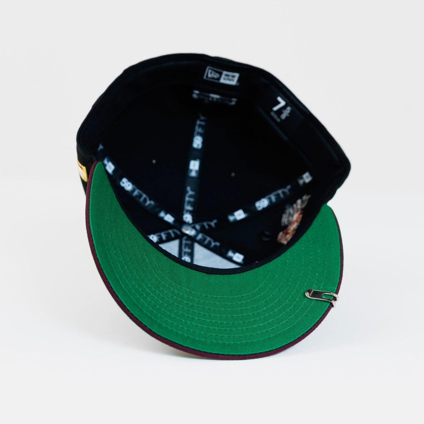 NEW ERA EXCLUSIVE 59FIFTY BLACK/ BURGUNDY CHARROS DE JALISCO W/ EL GALLO SIDE PATCH