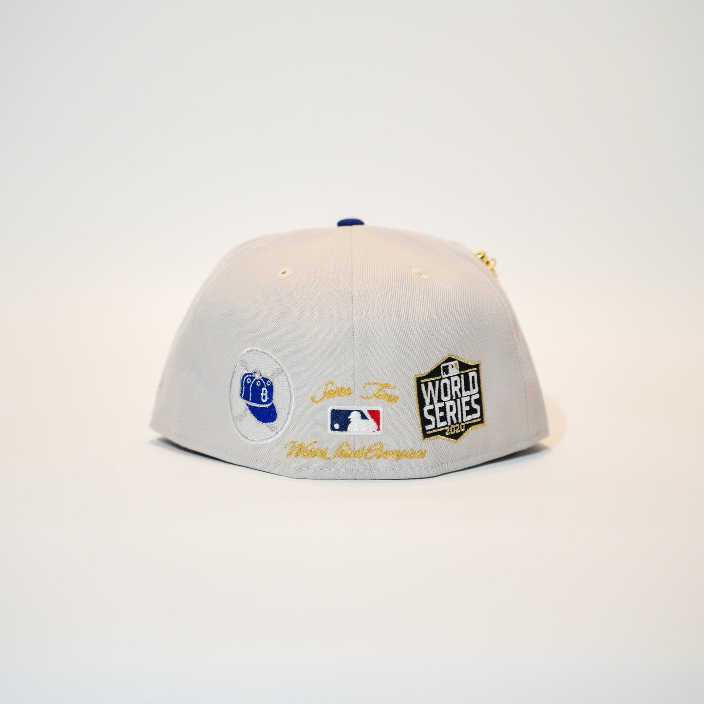 NEW ERA EXCLUSIVE 59FIFTY STONE GREY/ BLUE LOS ANGELES DODGERS W/ 2020 WORLD SERIES SIDE EMBRIDERY
