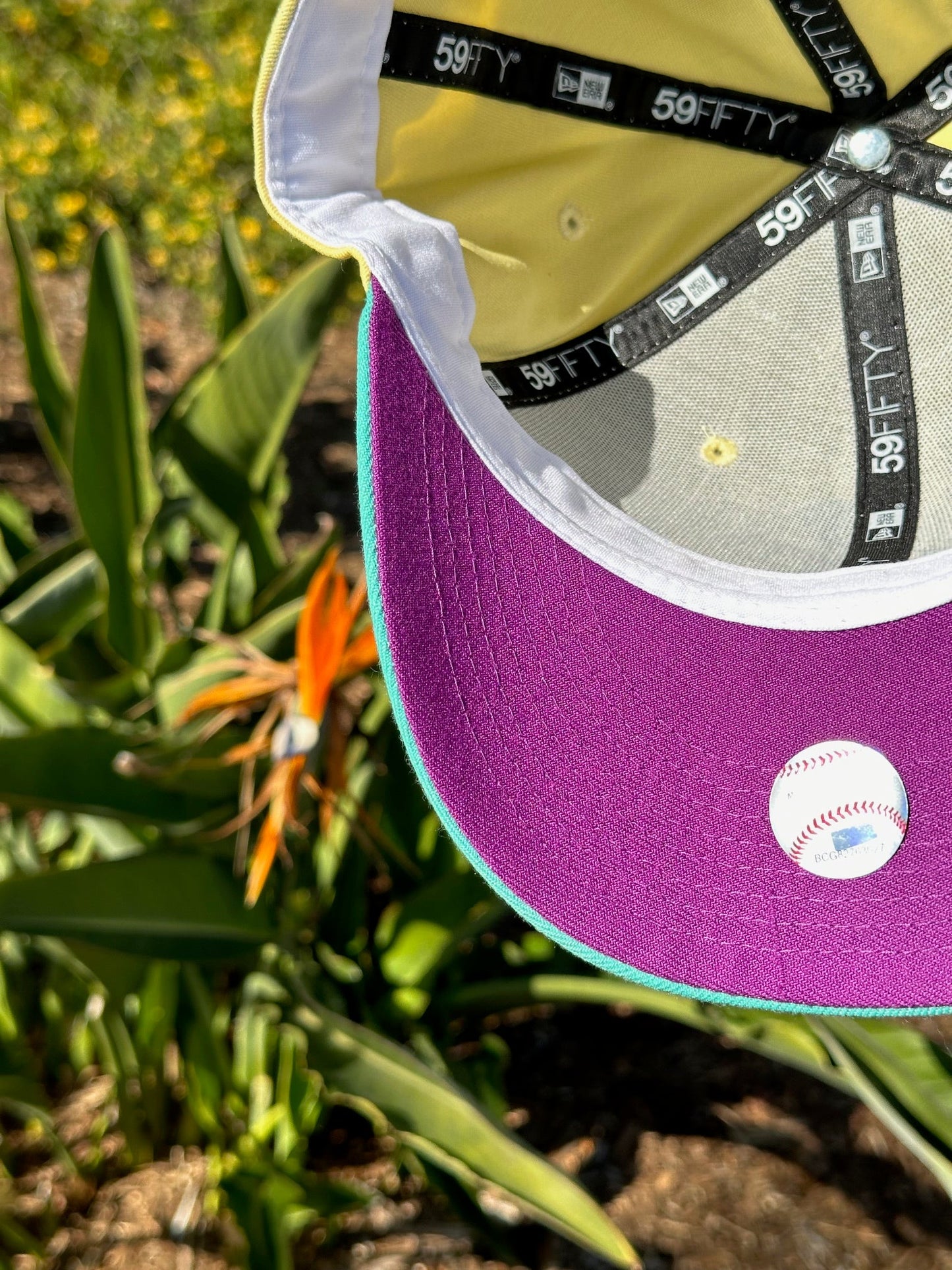 NEW ERA EXCLUSIVE 59FIFTY SOFT YELLOW/TURQUOISE LOS ANGELES DODGERS W/ 75TH WORLD SERIES SIDE PATCH