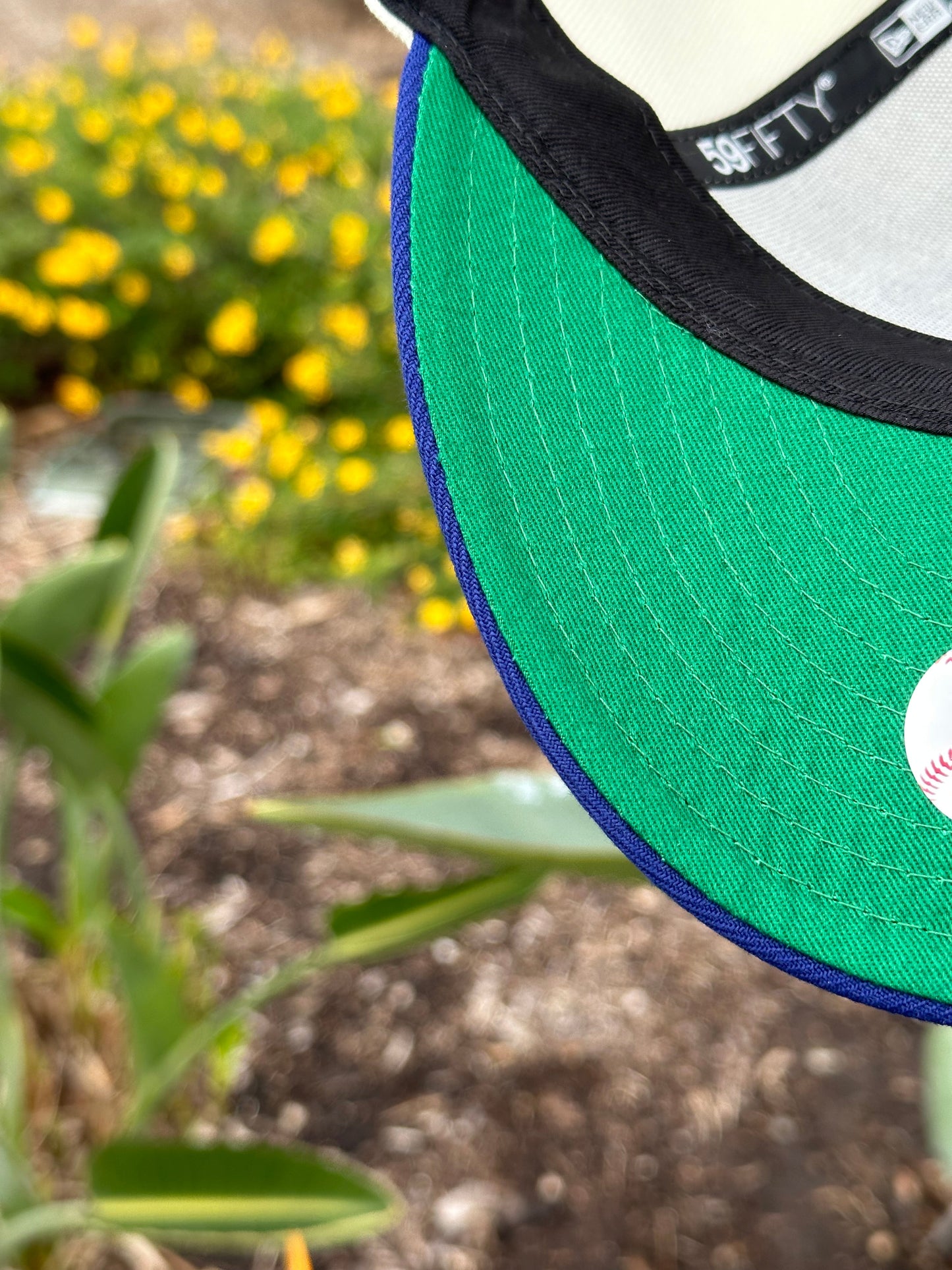 NEW ERA EXCLUSIVE 59FIFTY CHROME WHITE/BLUE LOS ANGELES DODGERS SCRIPT W/ 50TH ANNIVERSARY SIDE PATCH