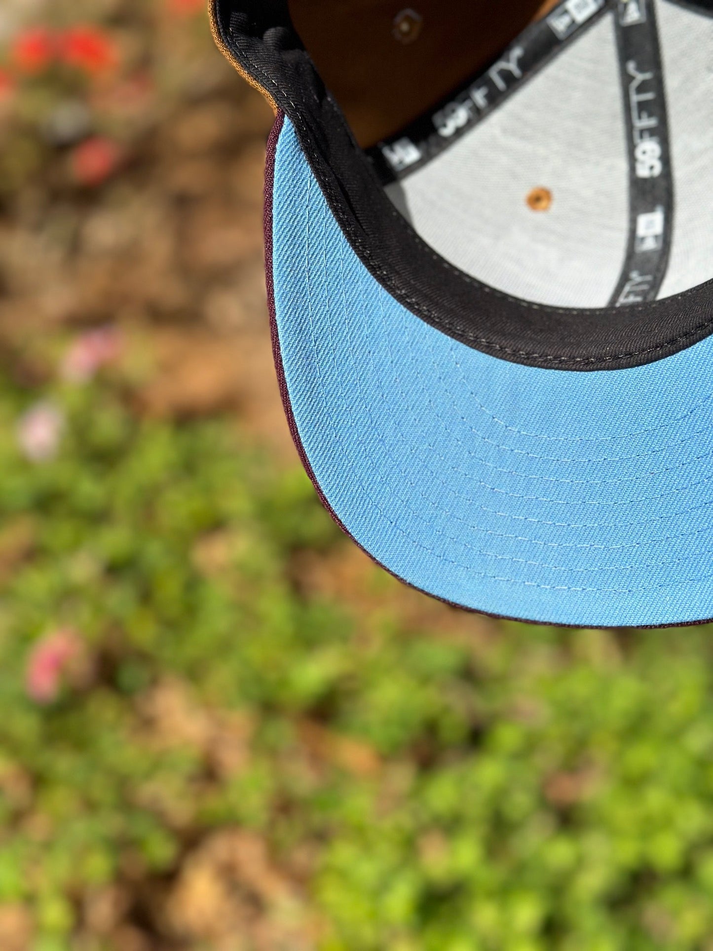 NEW ERA EXCLUSIVE 59FIFTY DARK KHAKI/MAROON RED LOS ANGELES DODGERS W/ 60TH ANNIVERSARY SIDE PATCH