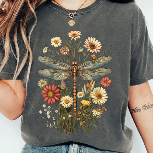 Vintage Dragonfly Floral PNG