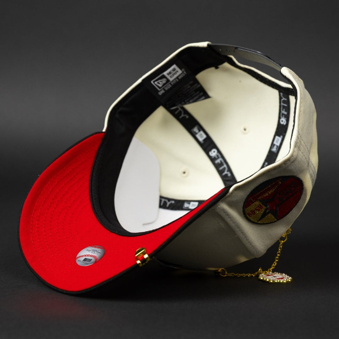 NEW ERA EXCLUSIVE 9FIFTY CHROME/ BLACK HOUSTON ASTROS SNAPBACK W/ RED ROSE + 35TH ANNIVERSARY SIDE PATCH