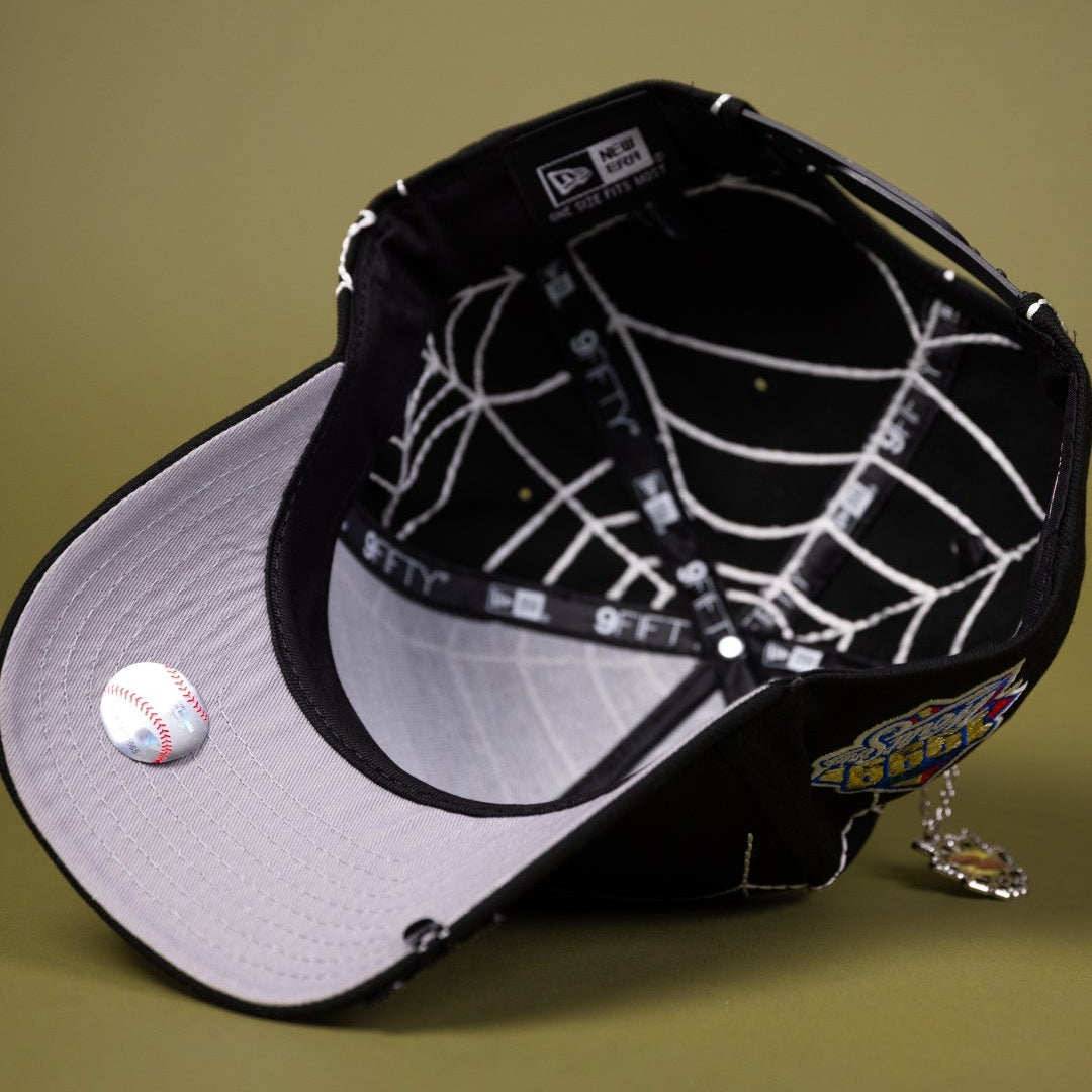NEW ERA EXCLUSIVE 9FIFTY A-FRAME BLACK ATLANTA BRAVES SNAPBACK W/ SPIDER WEB + 1999 WORLD SERIES SIDE PATCH