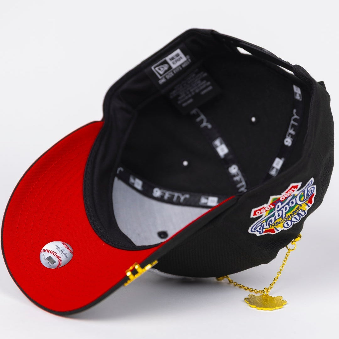 NEW ERA EXCLUSIVE 9FIFTY BLACK LOS ANGELES DODGERS SNAPBACK W/ RED HEART + 100TH ANNIVERSARY SIDE PATCH