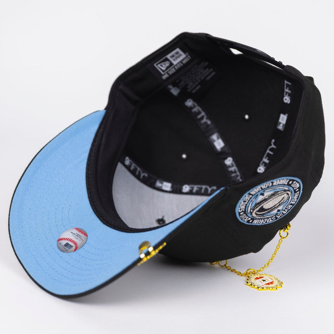 NEW ERA EXCLUSIVE 9FIFTY BLACK PITTSBURGH PIRATES SNAPBACK W/ SNOWFLAKES + THREE RIVERS STADIUM SIDE PATCH