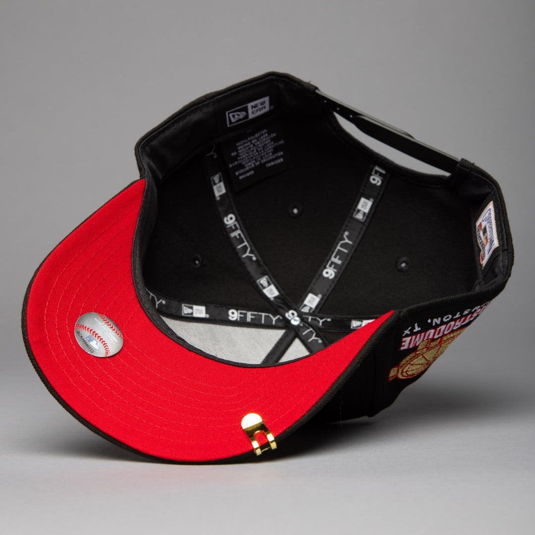 NEW ERA 9FIFTY A-FRAME BLACK HOUSTON ASTROS SCRIPT SNAPBACK W/ ASTRODOME SIDE PATCH