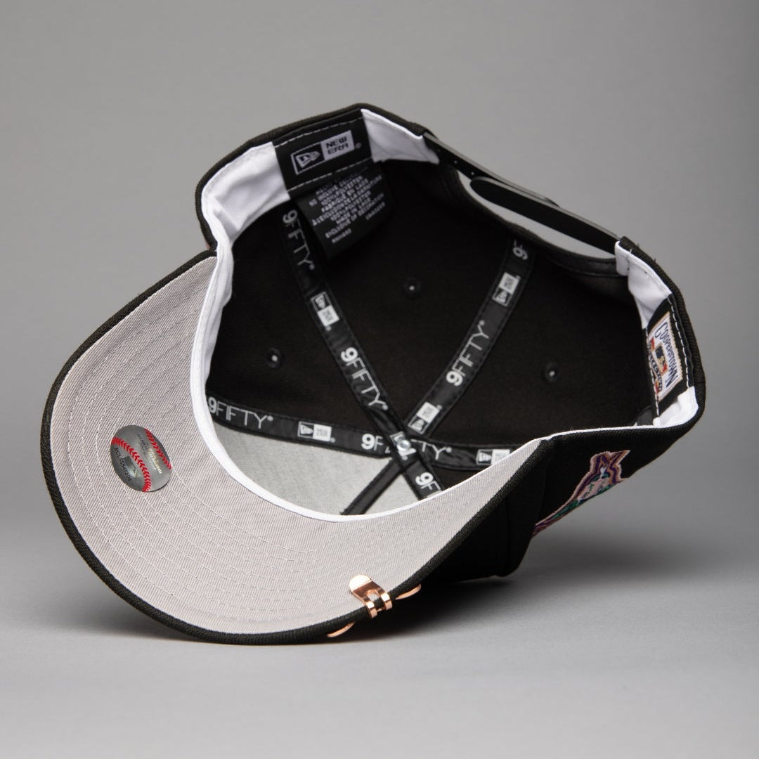NEW ERA 9FIFTY A-FRAME BLACK ARIZONA DIAMONDBACKS SNAPBACK W/ 1998 INAUGURAL SEASON SIDE PATCH