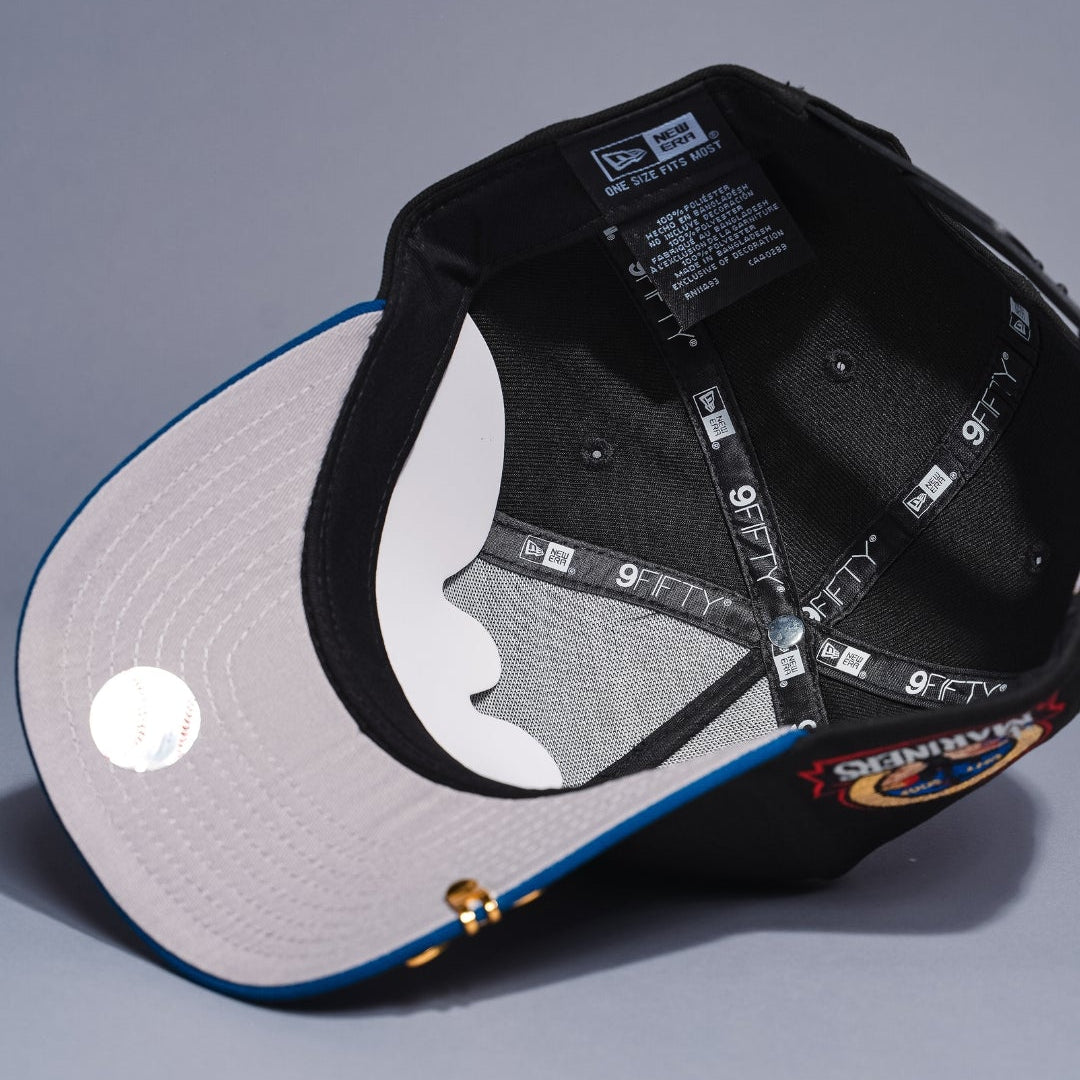 NEW ERA 9FIFTY A-FRAME BLACK/BLUE SEATTLE MARINERS SNAPBACK W/ ANNIVERSARY SIDE PATCH