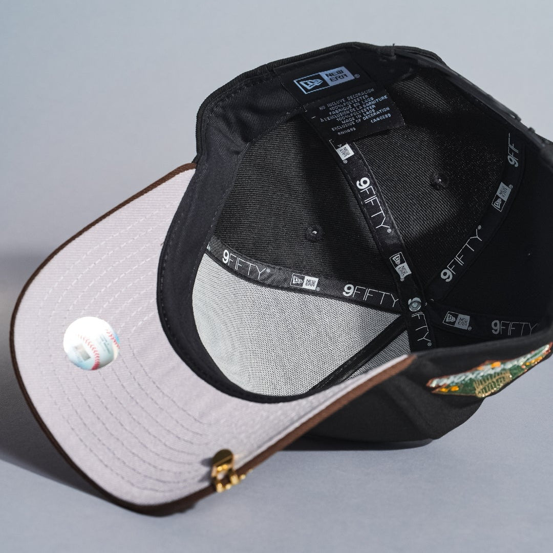 NEW ERA 9FIFTY A-FRAME BLACK/BROWN LOS ANGELES DODGERS SNAPBACK W/ WORLD SERIES CHAMPIONS SIDE PATCH