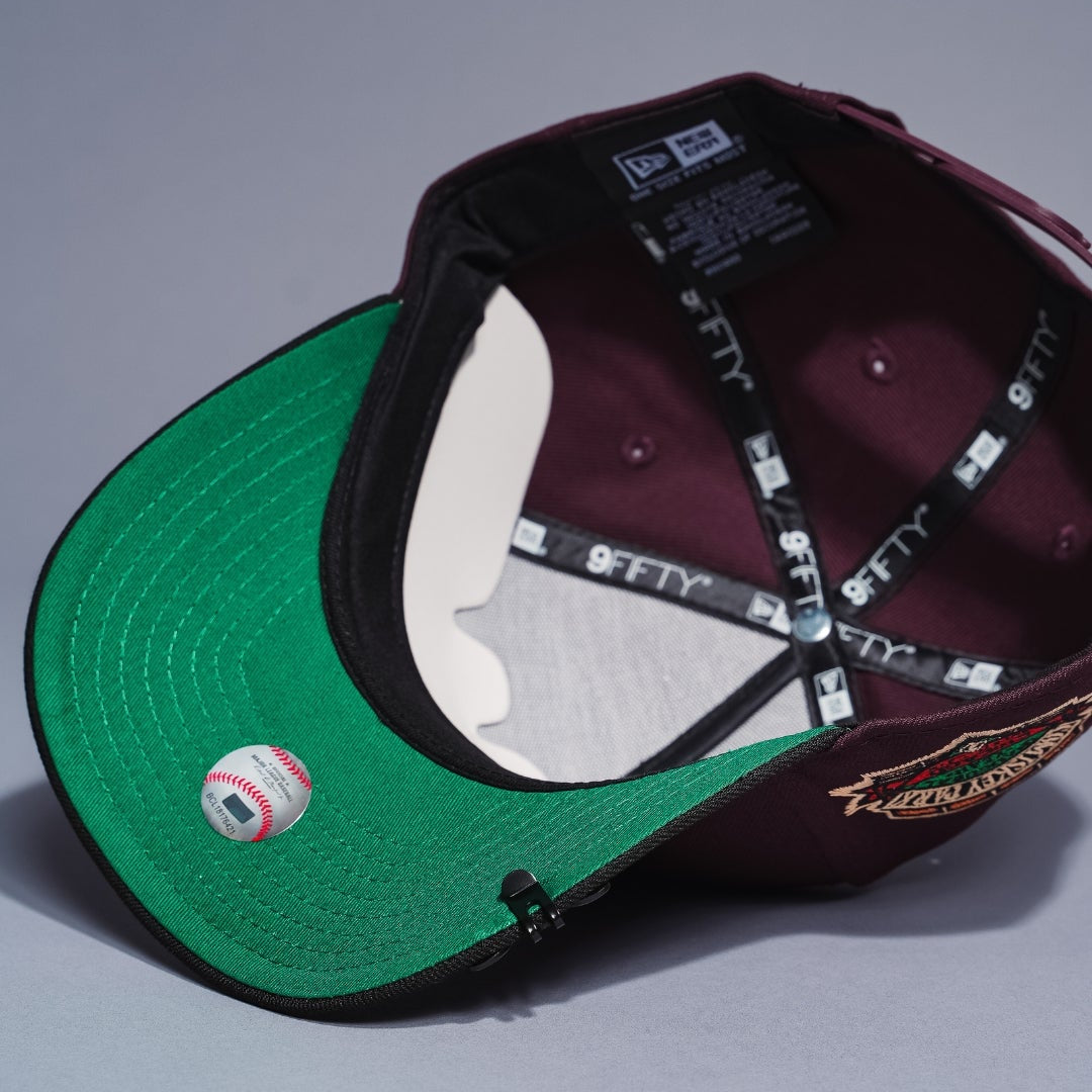 NEW ERA 9FIFTY A-FRAME BURGUNDY/BLACK CHICAGO WHITE SOX SNAPBACK W/ COMISKEY PARK SIDE PATCH