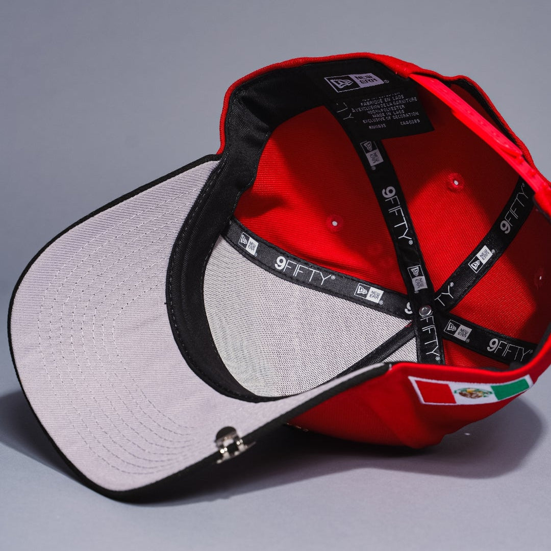 NEW ERA 9FIFTY A-FRAME DARK RED/BLACK CHARROS DE JALISCO SNAPBACK W/ MEXICO FLAG SIDE PATCH