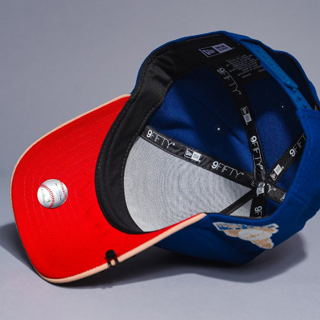NEW ERA 9FIFTY A-FRAME DARK BLUE/BEIGE LOS ANGELES DODGERS W/ HEART + FIRST WORLD SERIES SIDE PATCH