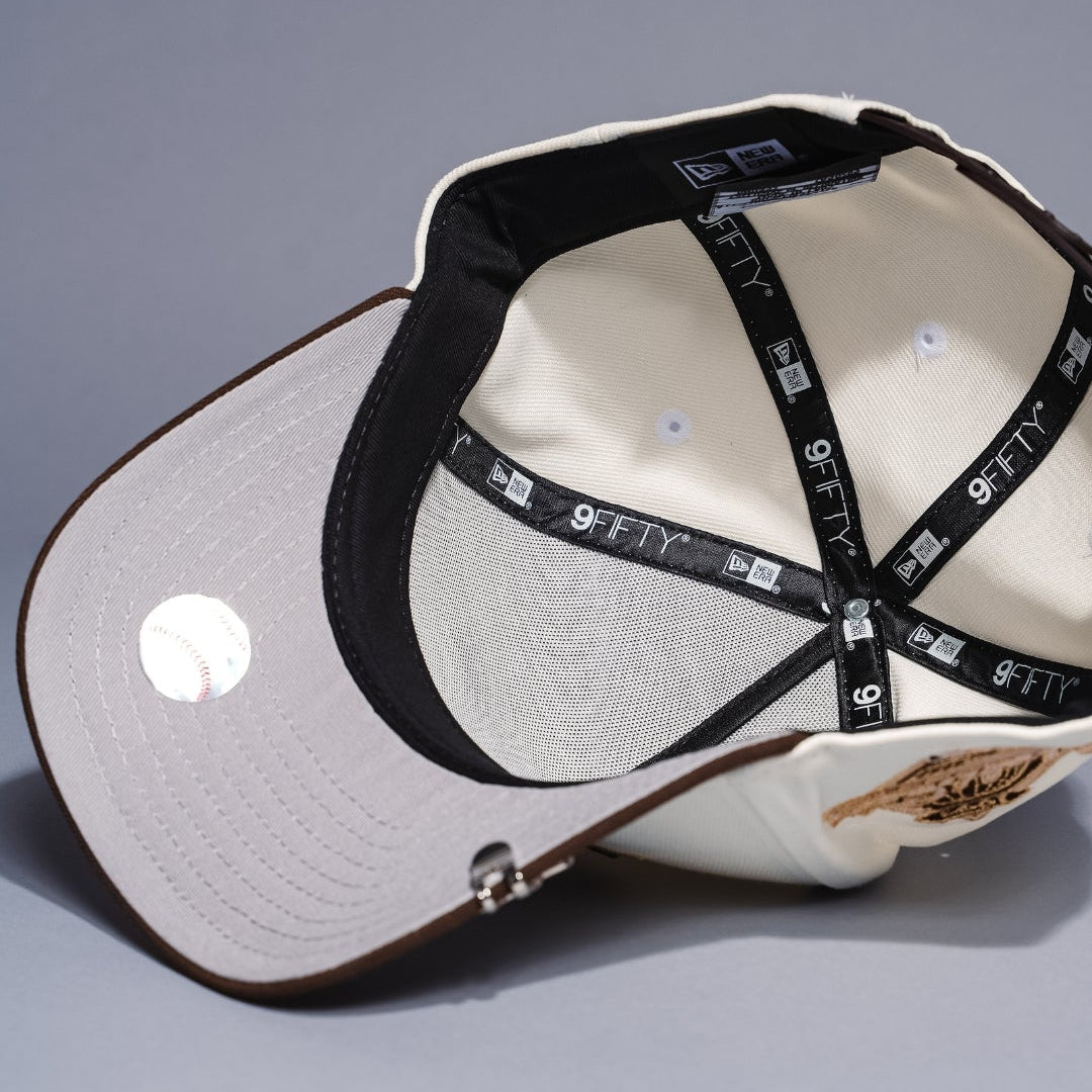 NEW ERA 9FIFTY A-FRAME CHROME/BROWN TORONTO BLUE JAYS W/ WORLD SERIES SIDE PATCH