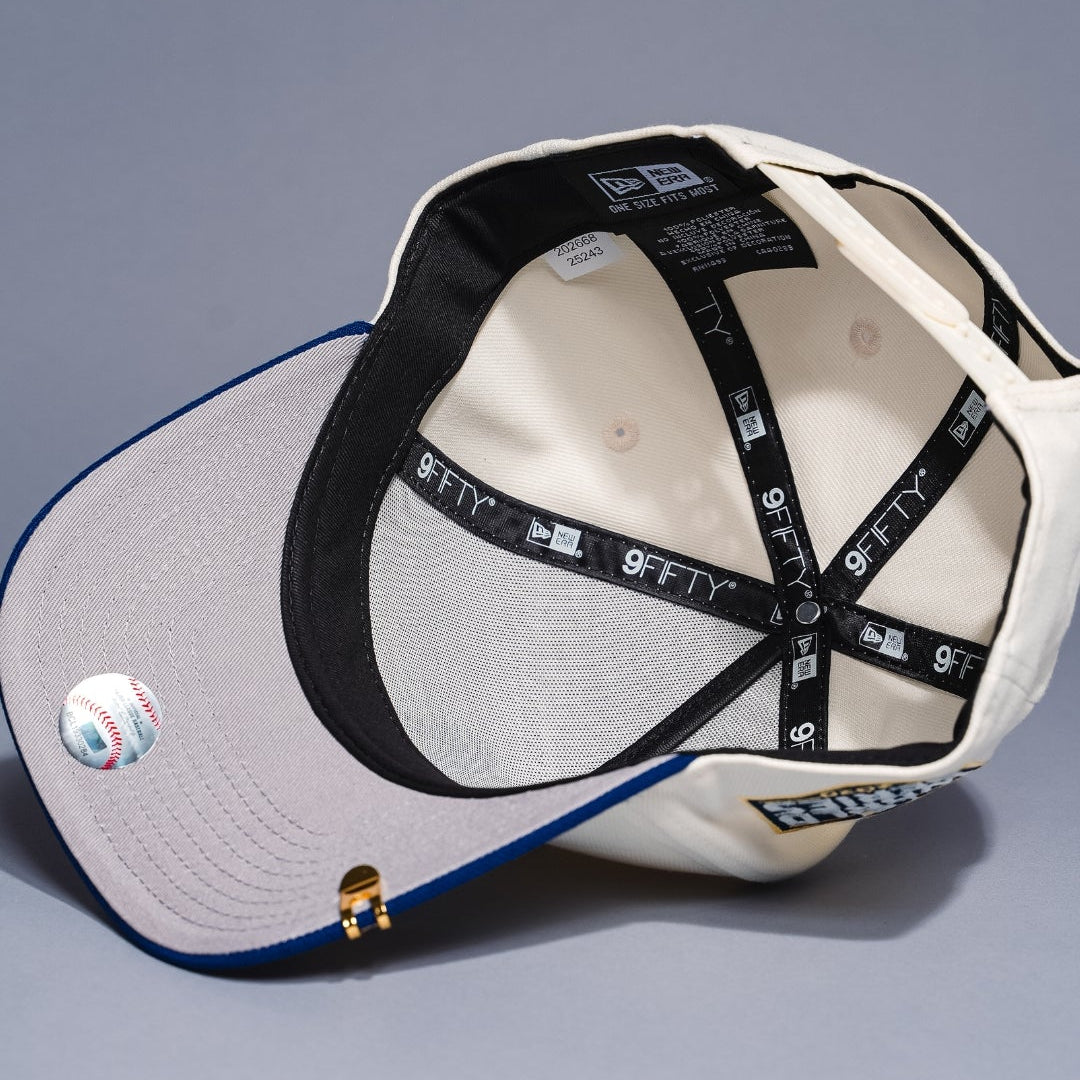 NEW ERA 9FIFTY A-FRAME CHROME/BLUE UPSIDE DOWN LOS ANGELES DODGERS W/ 2020 WORLD SERIES SIDE PATCH