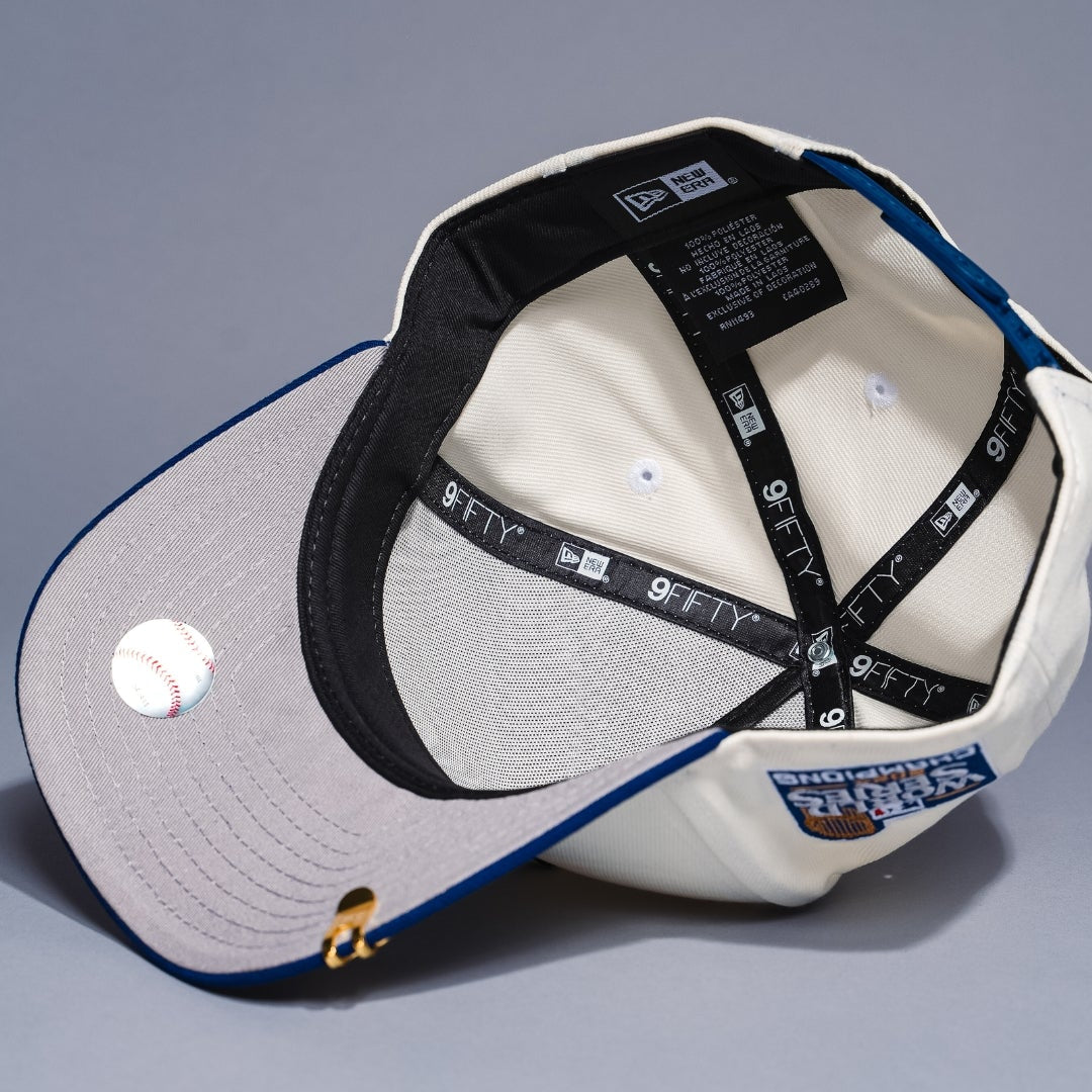 NEW ERA 9FIFTY A-FRAME CHROME/BLUE LOS ANGELES DODGERS W/ WORLD SERIES CHAMPIONS SIDE PATCH