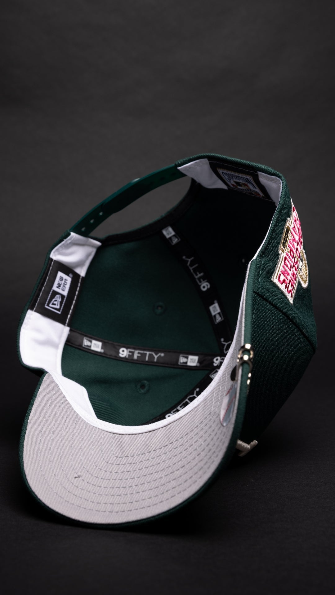 NEW ERA 9FIFTY A-FRAME FOREST GREEN LOS ANGELES DODGERS W/ PINK ROSE + WORLD SERIES CHAMPIONS SIDE PATCH