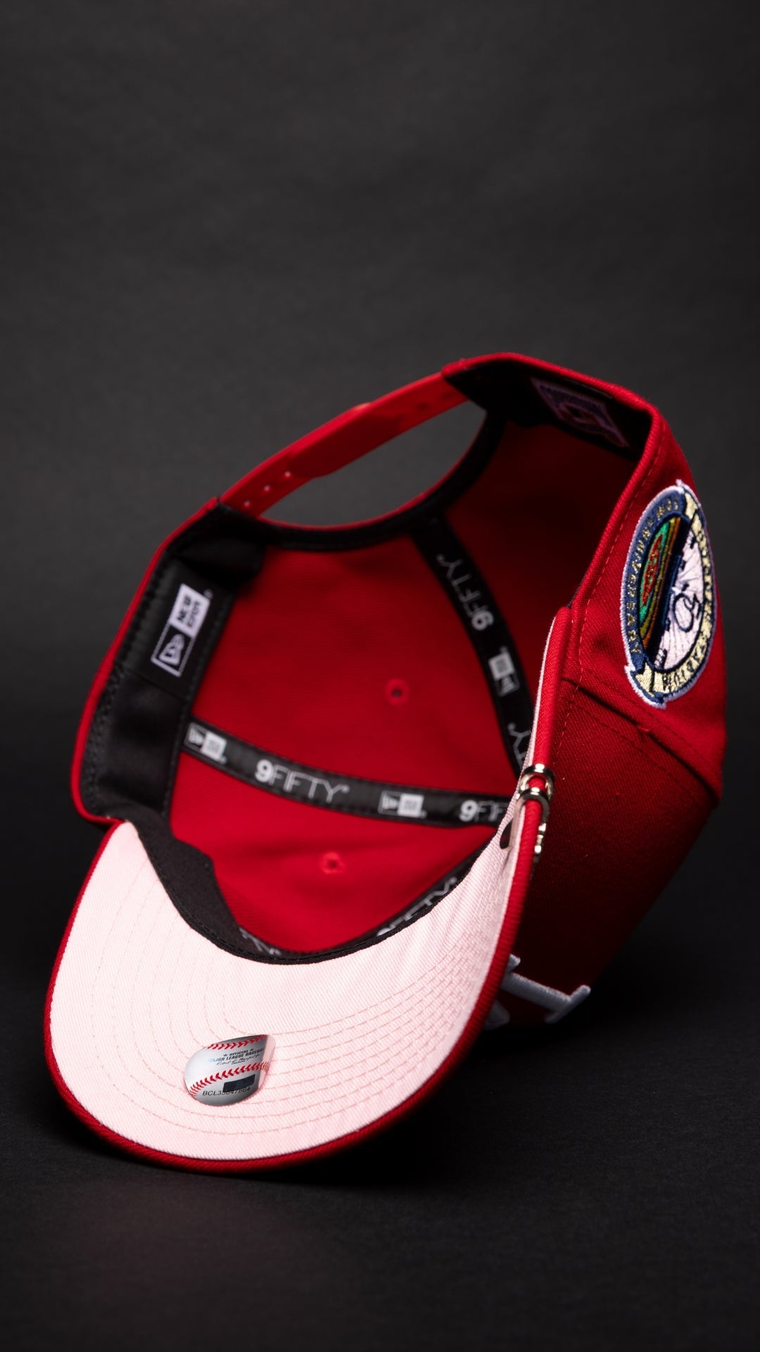 NEW ERA 9FIFTY A-FRAME RED LOS ANGELES DODGERS W/ PINK HEART + 50TH ANNIVERSARY SIDE PATCH