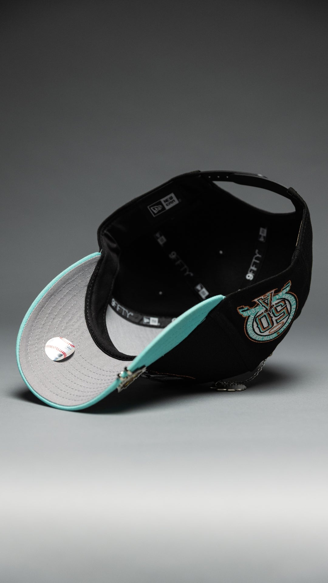 NEW ERA EXCLUSIVE 9FIFTY BLACK/TEAL ANAHEIM ANGELS SNAPBACK W/ 50TH ANNIVERSARY SIDE PATCH