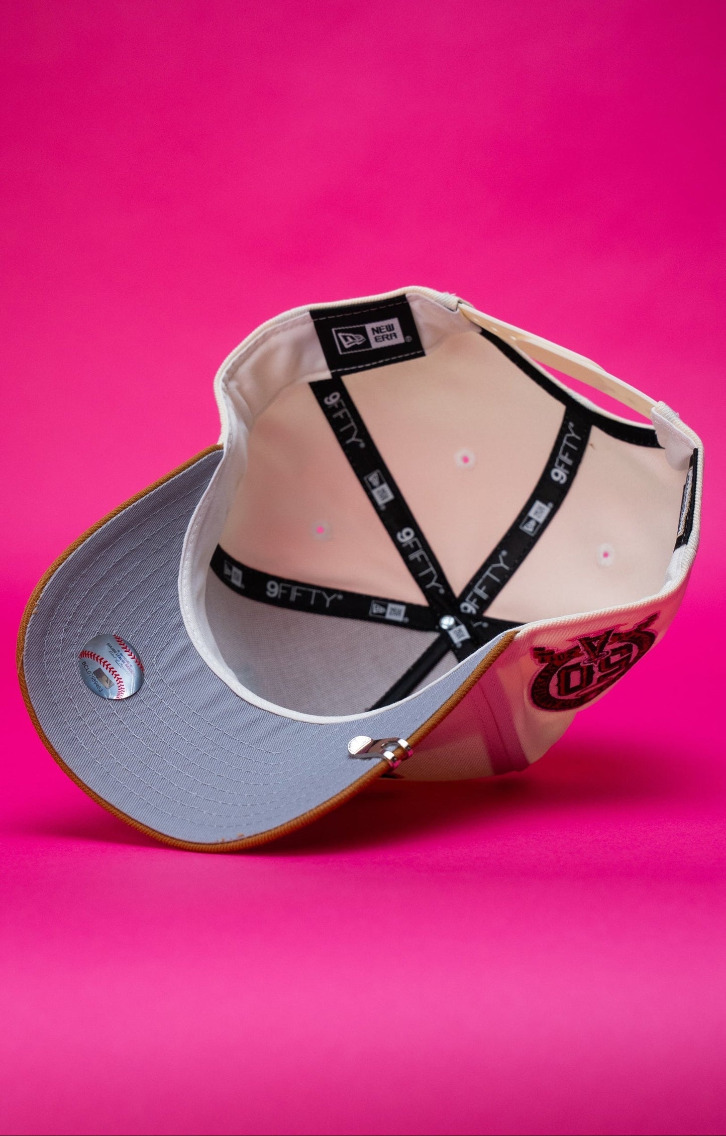 NEW ERA 9FIFTY A-FRAME CHROME/KHAKI ANAHEIM ANGELS SNAPBACK W/ 50TH ANNIVERSARY SIDE PATCH