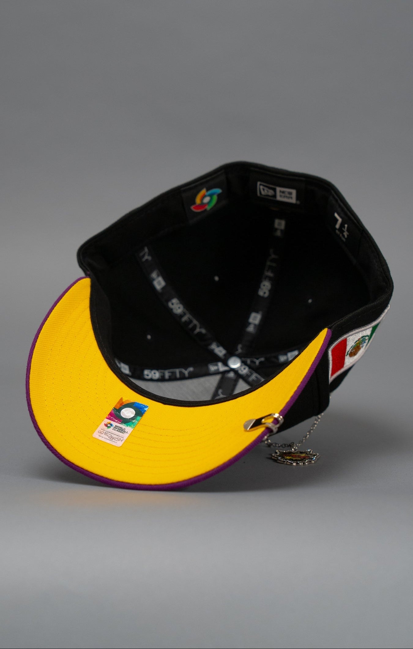 NEW ERA EXCLUSIVE 59FIFTY BLACK/PURPLE 2025 WBC MEXICO SCRIPT W/ MEXICO FLAG SIDE PATCH