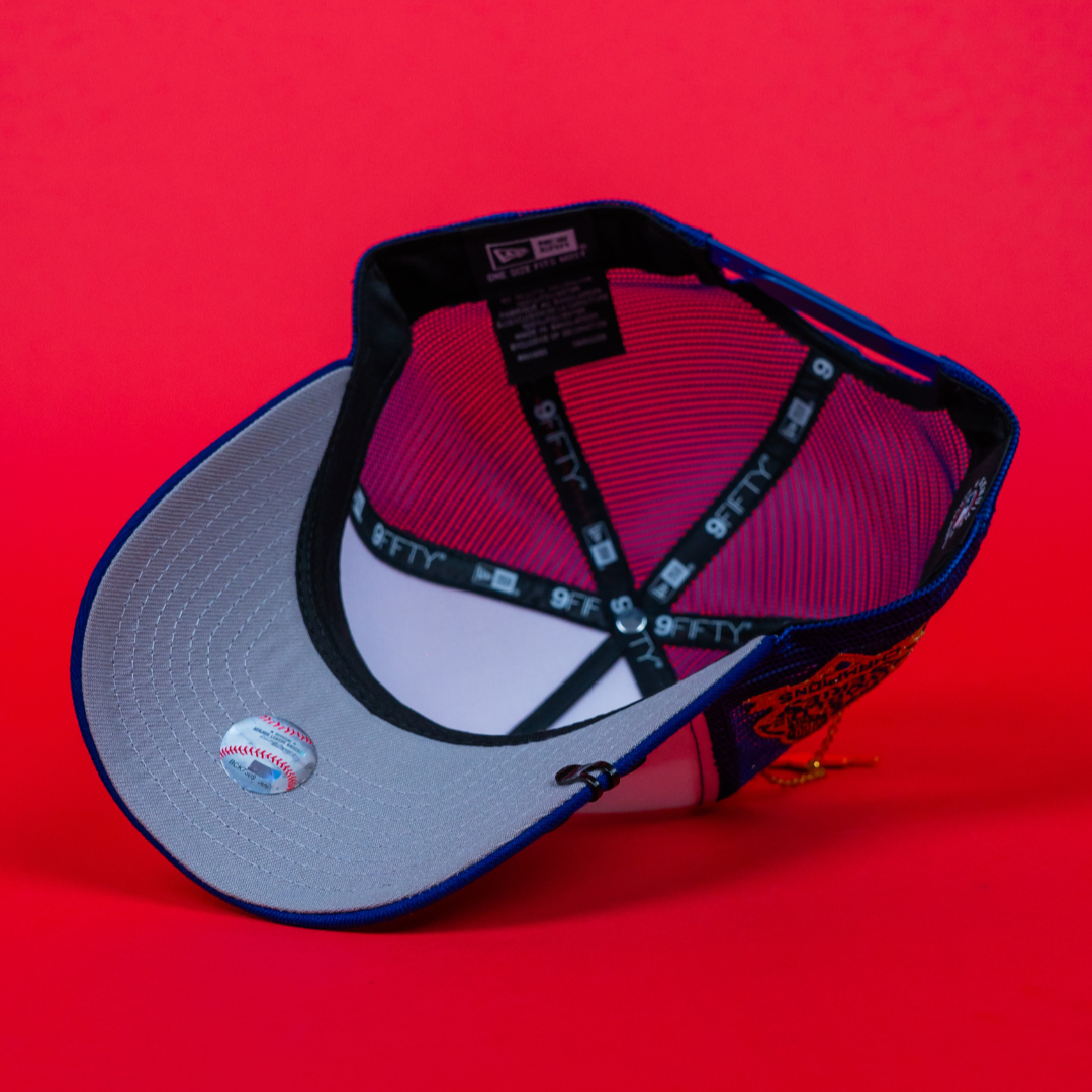 NEW ERA 9FIFTY A-FRAME WHITE/ BLUE LOS ANGELES DODGERS MESHBACK W/ 2024 WORLD SERIES CHAMPIONS SIDE PATCH