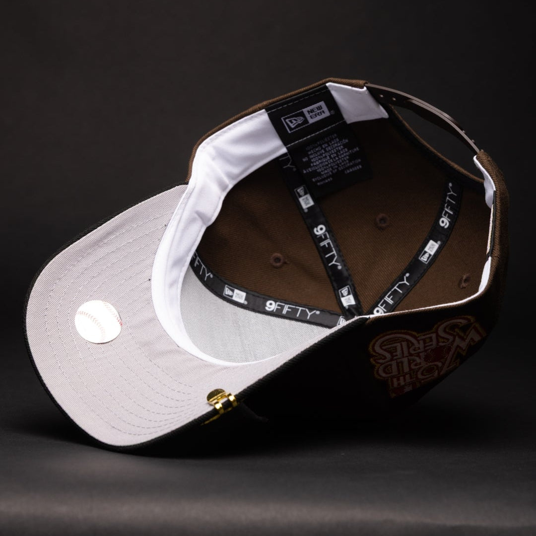 NEW ERA 9FIFTY A-FRAME BROWN/BLACK LOS ANGELES DODGERS SNAPBACK W/ 75TH ANNIVERSARY SIDE PATCH