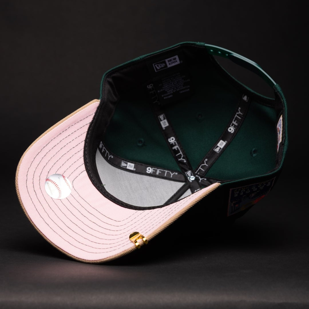 NEW ERA 9FIFTY A-FRAME FOREST GREEN/BEIGE LOS ANGELES DOGERS W/ PINK HEART + DODGER STADIUM SIDE PATCH