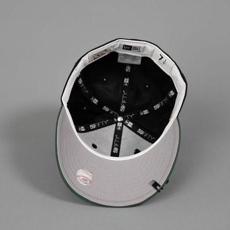 NEW ERA EXCLUSIVE 59FIFTY BLACK SATIN/ GREEN UPSIDE DOWN LOS ANGELES DODGERS W/ 40TH ANNIVERSARY PATCH