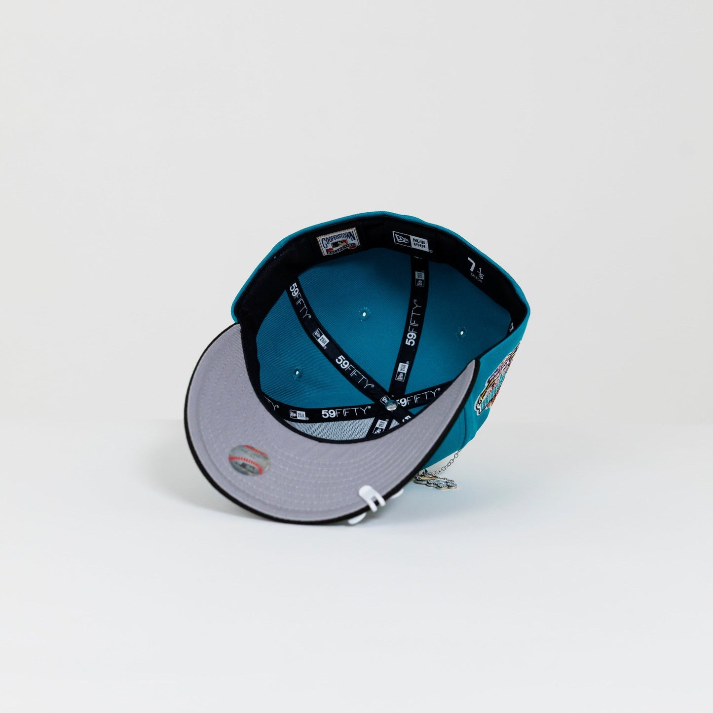 NEW ERA EXCLUSIVE 59FIFTY AQUA BLUE/ BLACK LOS ANGELES DODGERS SCRIPT W/ 40TH ANNIVERSARY SIDE PATCH