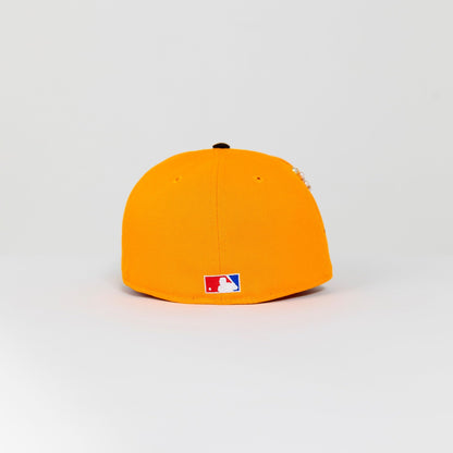 NEW ERA EXCLUSIVE 59FIFTY ORANGE/ BLACK SAN FRANCISCO GIANTS SCRIPT W/ 25TH ANNIVERSARY SIDE PATCH