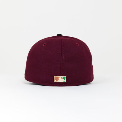 NEW ERA EXCLUSIVE 59FIFTY MAROON/ BLACK NEW YORK YANKEES SCRIPT W/ 1949 WORLD SERIES SIDE PATCH