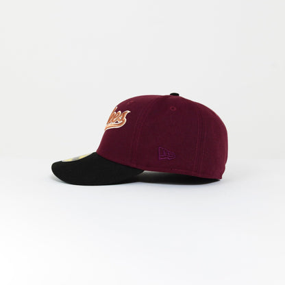 NEW ERA EXCLUSIVE 59FIFTY MAROON/ BLACK NEW YORK YANKEES SCRIPT W/ 1949 WORLD SERIES SIDE PATCH