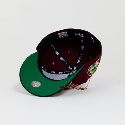 NEW ERA EXCLUSIVE 59FIFTY MAROON/ BLACK NEW YORK YANKEES SCRIPT W/ 1949 WORLD SERIES SIDE PATCH