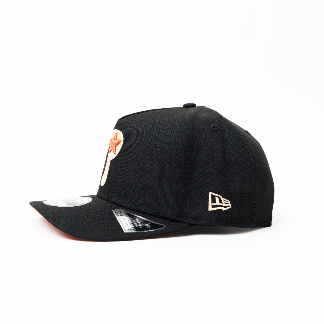 NEW ERA 9FIFTY A-FRAME BLACK PHILADELPHIA PHILLIES SNAPBACK W/ 2009 WORLD SERIES SIDE PATCH